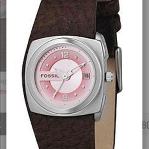 Fossil Watch for Women- pink dial, leather straps